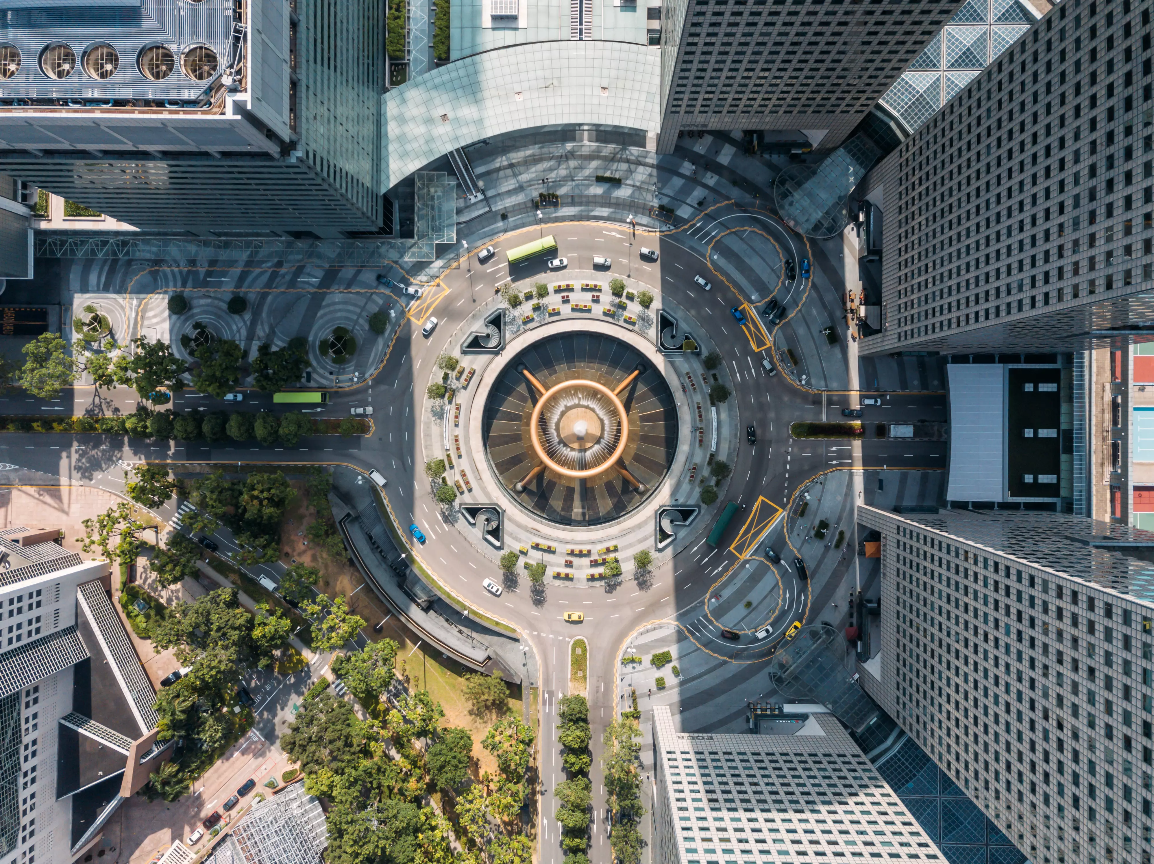 Urban traffic circle - view from above