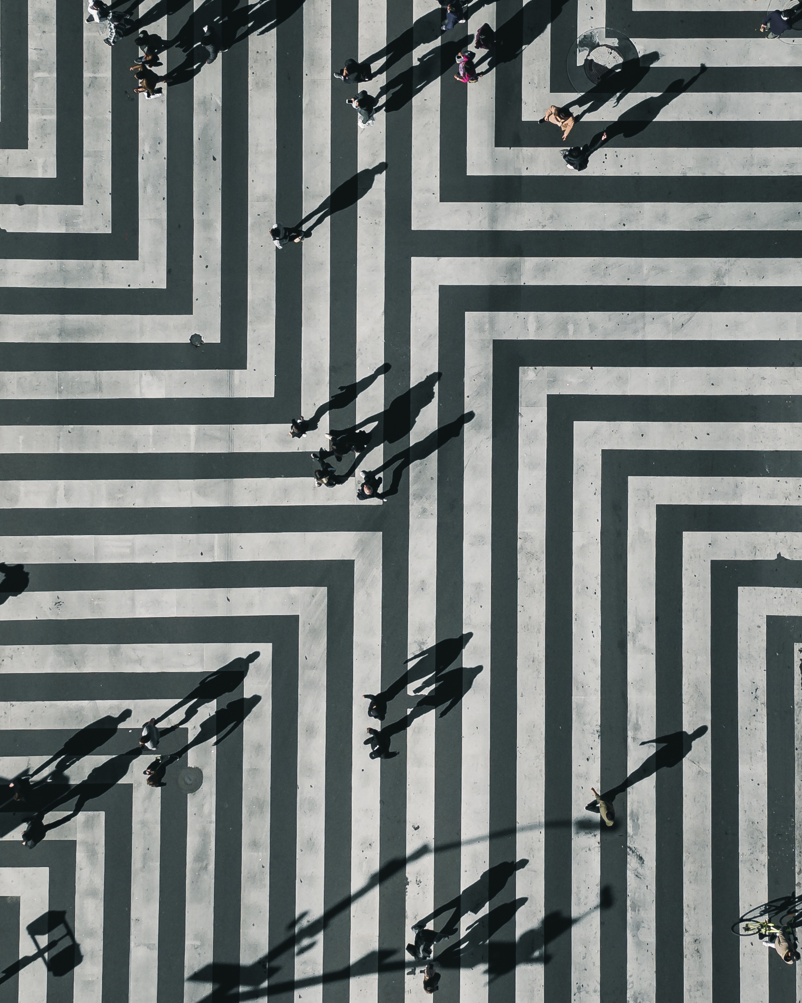 Aerial view of people on a crossroad