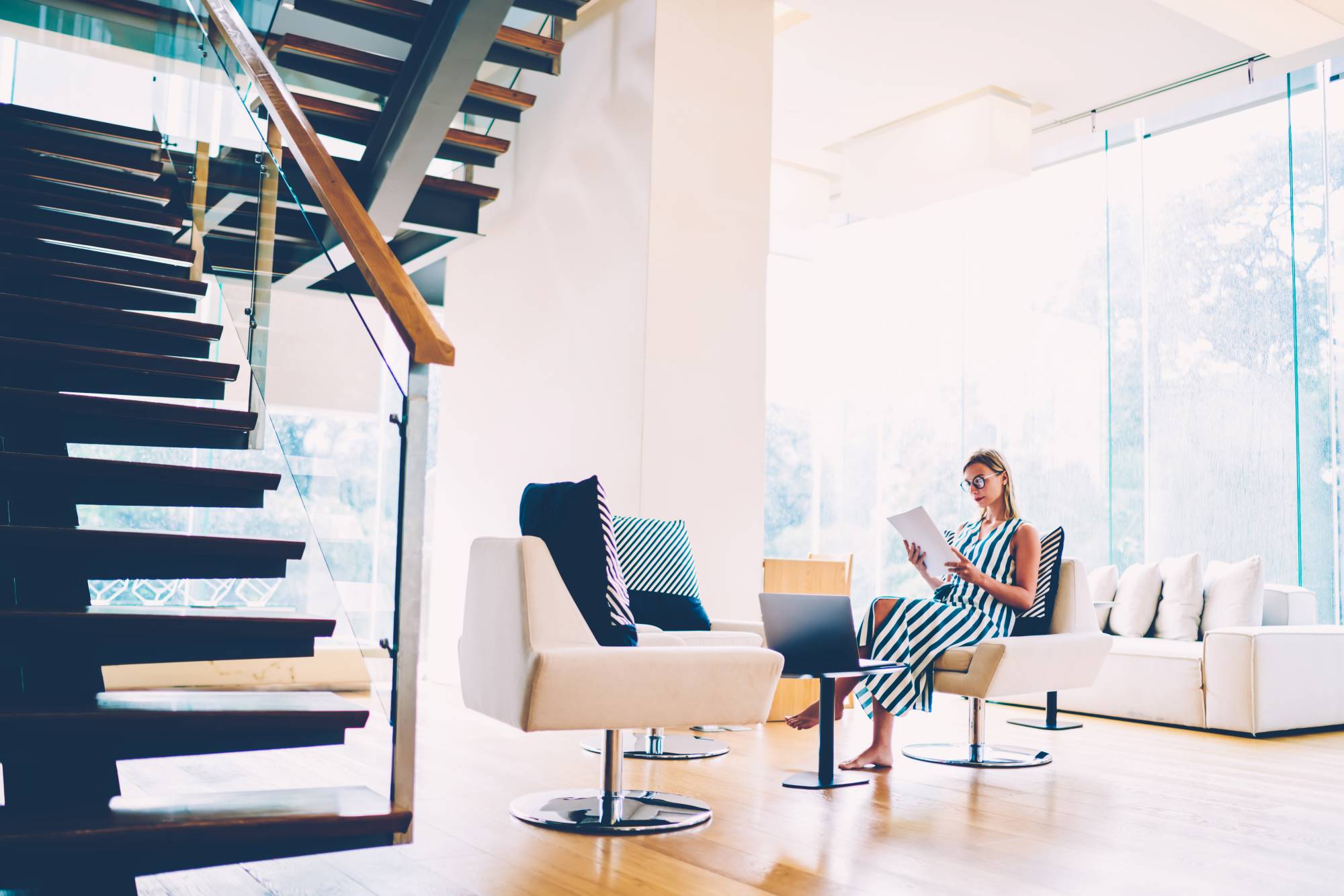 Fashionable woman working at home Fashionable woman working at home