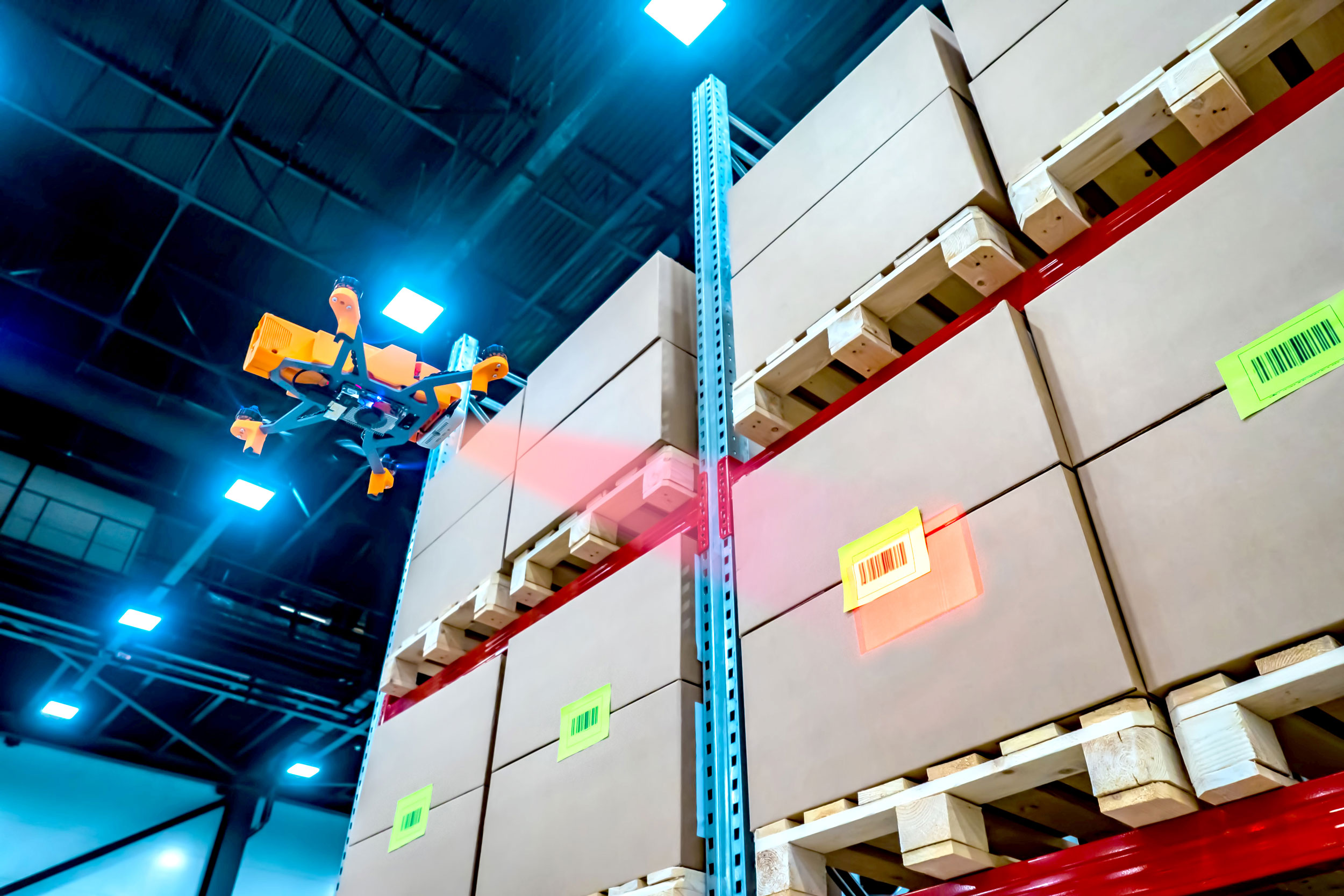 Drone_Scans_Barcode_Modern_Warehouse Drone_Scans_Barcode_Modern_Warehouse