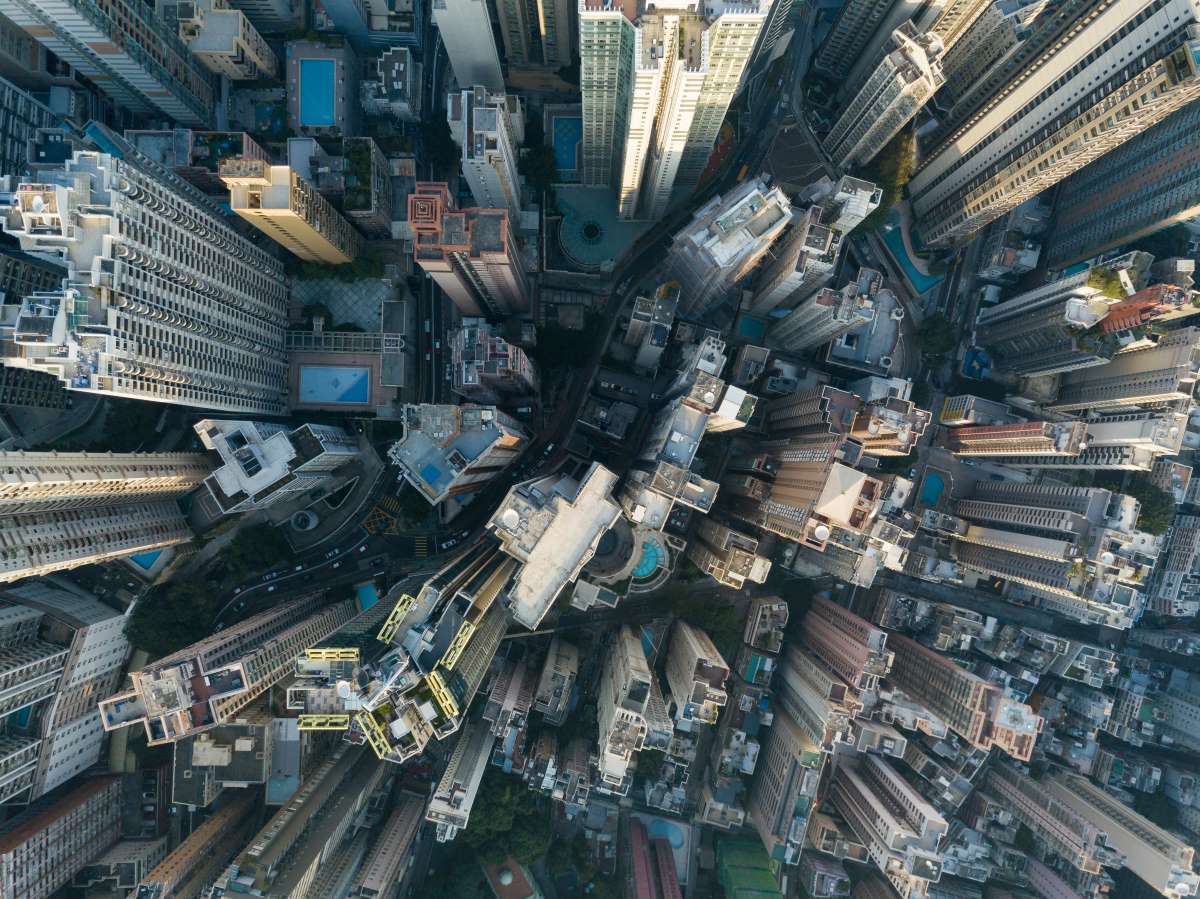 Aerial of skyscrapers during the day City Top View of Skyscrapers in Hong Kong city