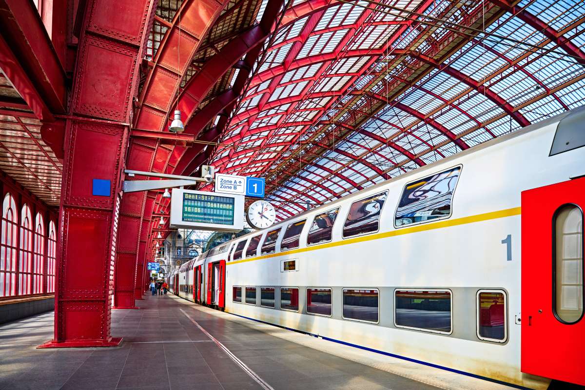 Train waiting at the station for passengers Modern double decker high-speed train