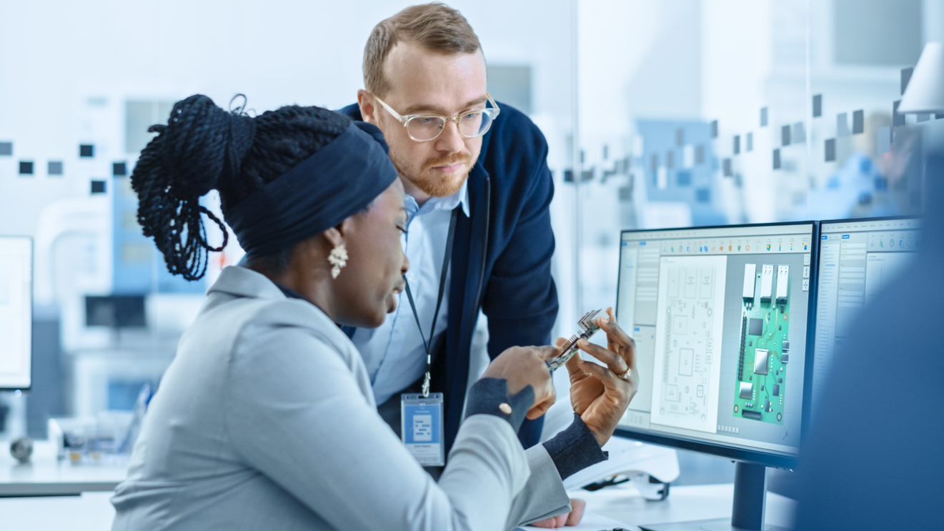 Employees working together in a data lab