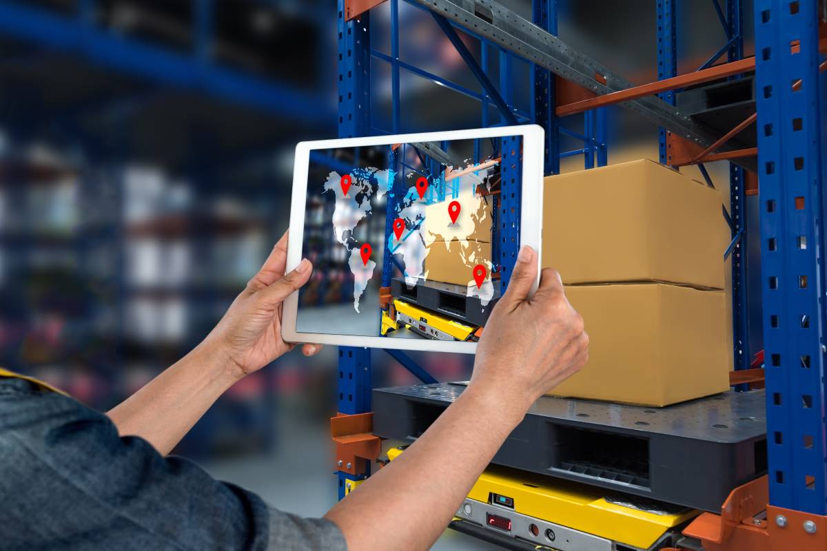 Augmented reality and logistics concept Smart Logistic Concept_Tablet With Map